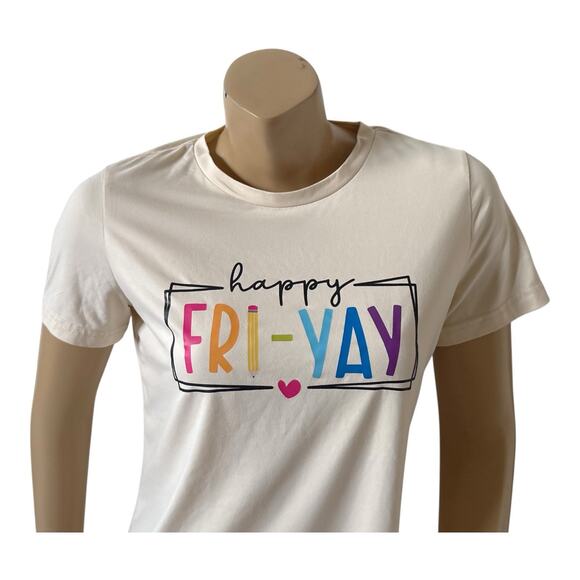SHEIN Womens Size Medium Short Sleeve Happy Fri-Yay Crew Neck T Tee Shirt - Picture 5 of 7